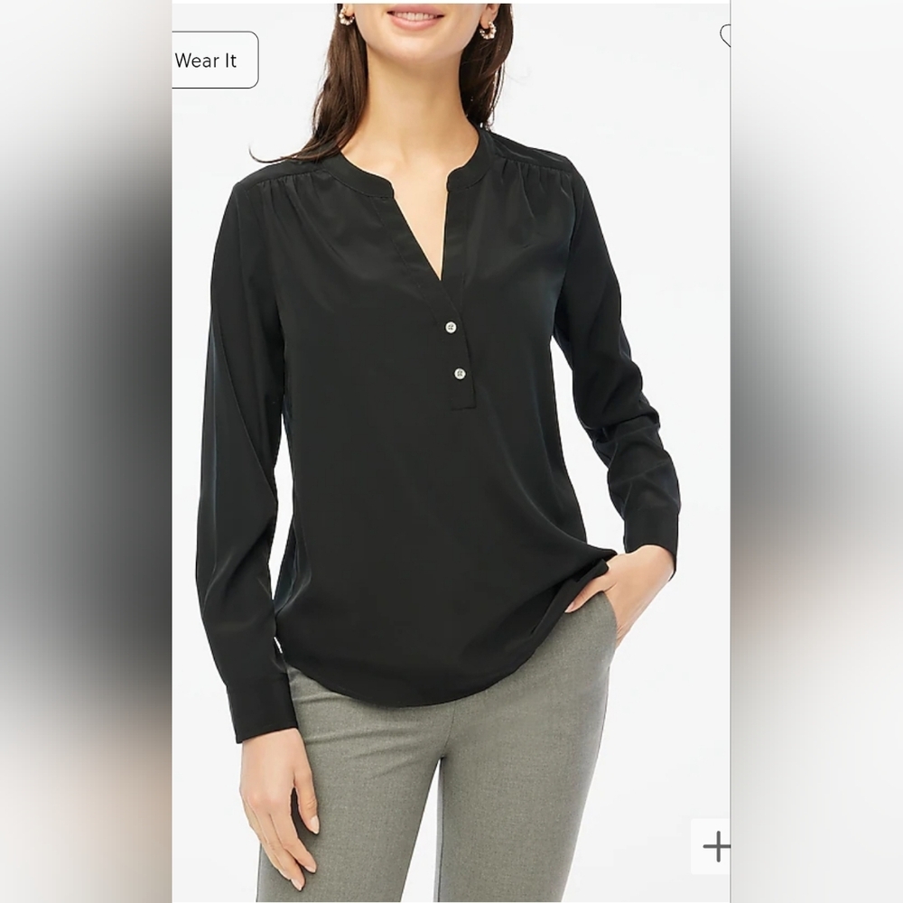 Nwt J. Crew Factory Popover Placket Blouse Top Size Medium  Black